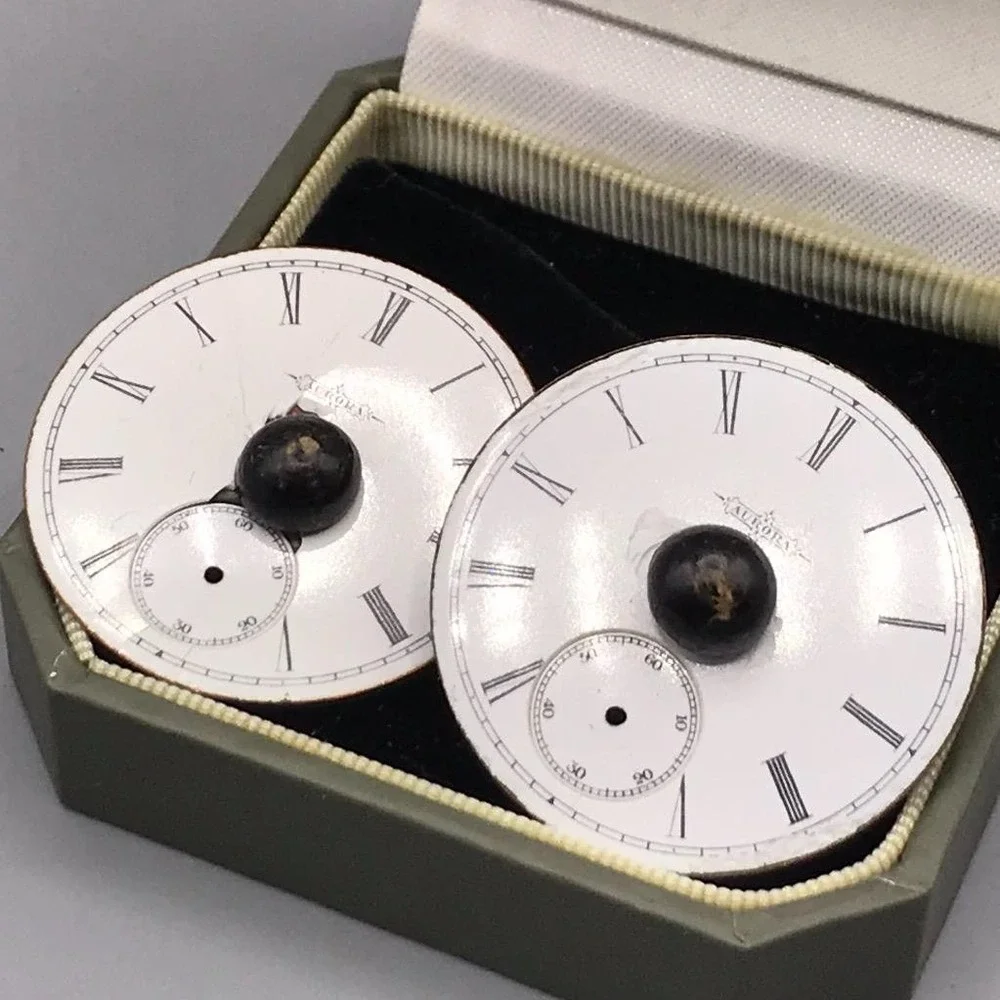 Men's Cufflink Set Aurora Pocket Watch Face w/ Gift Box